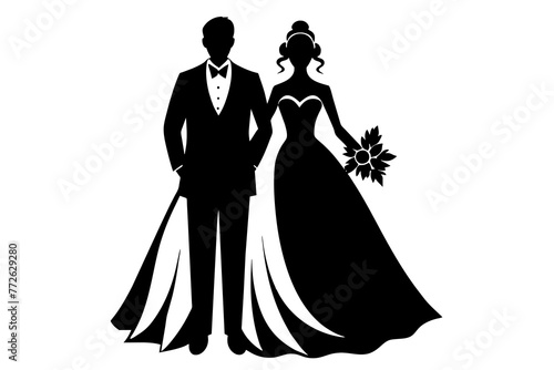 wedding couple silhouette vector design,vector , isolated, silhouette , wedding, bride and groom, a great wedding set