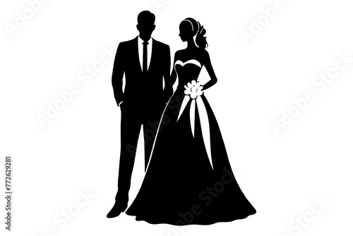 Fototapeta Naklejka Na Ścianę i Meble -  wedding couple silhouette vector design,vector , isolated, silhouette , wedding, bride and groom, a great wedding set