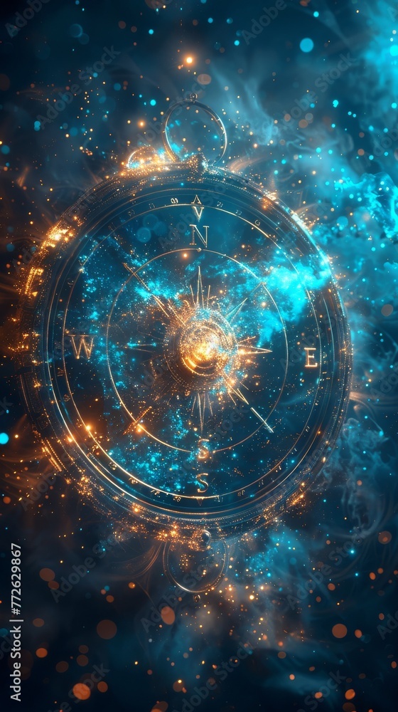 An abstract illustration with a compass and cloud and light effects representing inner guidance and turmoil. Seeking a new direction. An abstract illustration with a compass and cloud and light effects representing inner guidance and turmoil. Seeking a new direction.