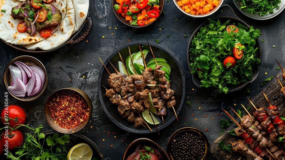 A closeup of kebab ingredients in mi. Concept Food Photography, Close-up Shots, Ingredients, Kebab Recipe, Cooking Inspiration Generative Ai A closeup of kebab ingredients in mi. Concept Food Photography, Close-up Shots, Ingredients, Kebab Recipe, Cooking Inspiration Generative Ai