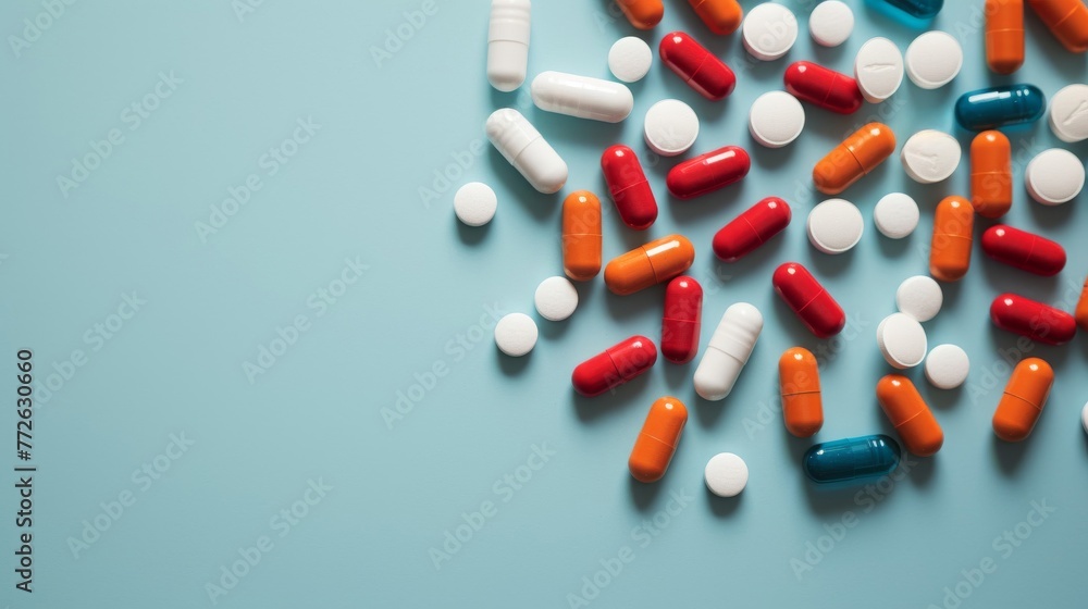 A bunch of pills of different colors A bunch of pills of different colors