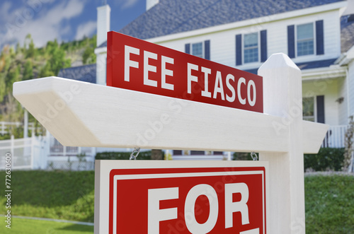Fee Fiasco For Sale Real Estate Sign In Front Of New House. photo