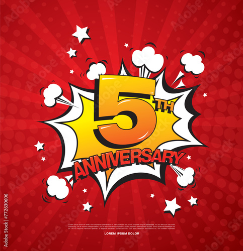 5th anniversary emblem. Five years anniversary celebration symbol