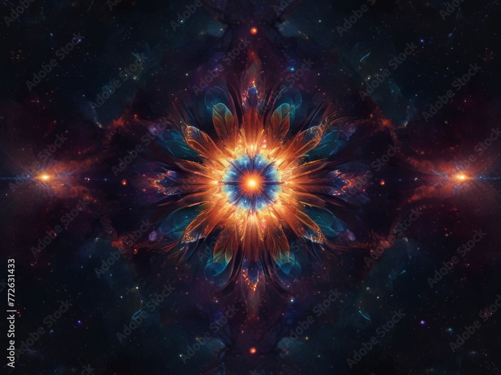 Cosmic Floral Galaxy and Star Fusion Poster