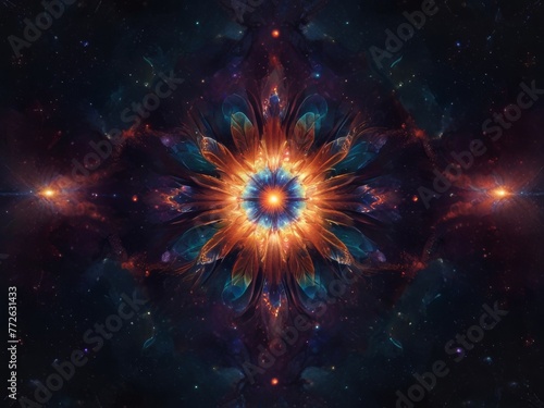 Cosmic Floral Galaxy and Star Fusion Poster