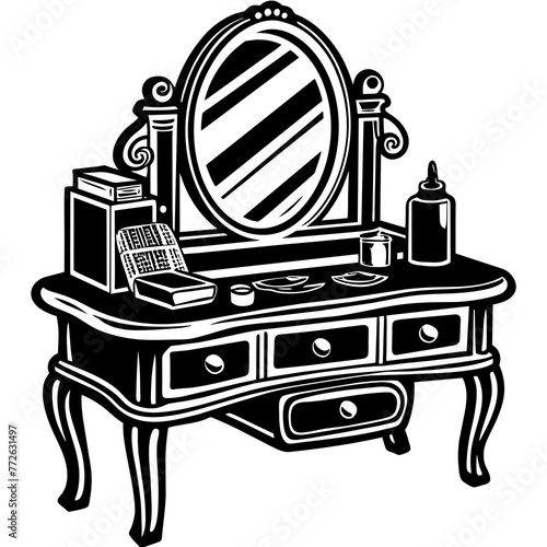 makeup vanity silhouette vector art illustration