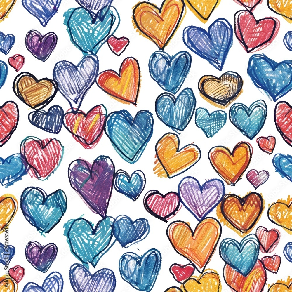 Illustrated hearts in a hand drawn style with vibrant colors. Illustrated hearts in a hand drawn style with vibrant colors.
