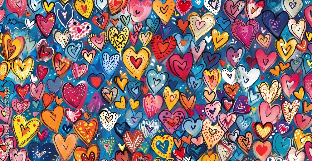 Illustrated hearts in a hand drawn style with vibrant colors. Illustrated hearts in a hand drawn style with vibrant colors.