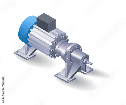 Water pump dynamo system flat isometric 3d illustration