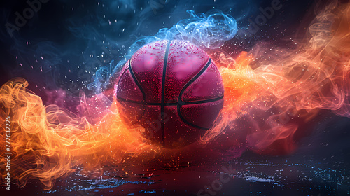 A visually striking image of a basketball caught between fiery and icy forces, symbolizing the clash of power and precision © Boris
