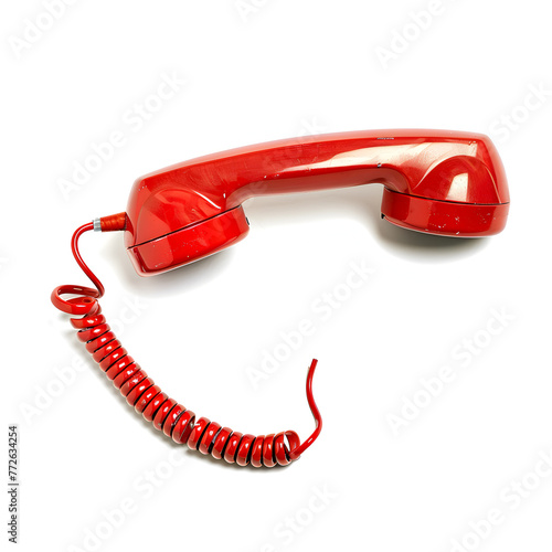 A red phone receiver with a disconnected cord  photo