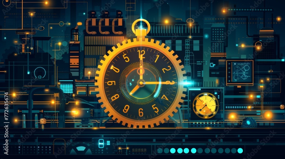 A clock with the hands at the numbers 3 and 9. The clock is surrounded by a cityscape with buildings and lights. The clock is set to the time of 3:00 A clock with the hands at the numbers 3 and 9. The clock is surrounded by a cityscape with buildings and lights. The clock is set to the time of 3:00
