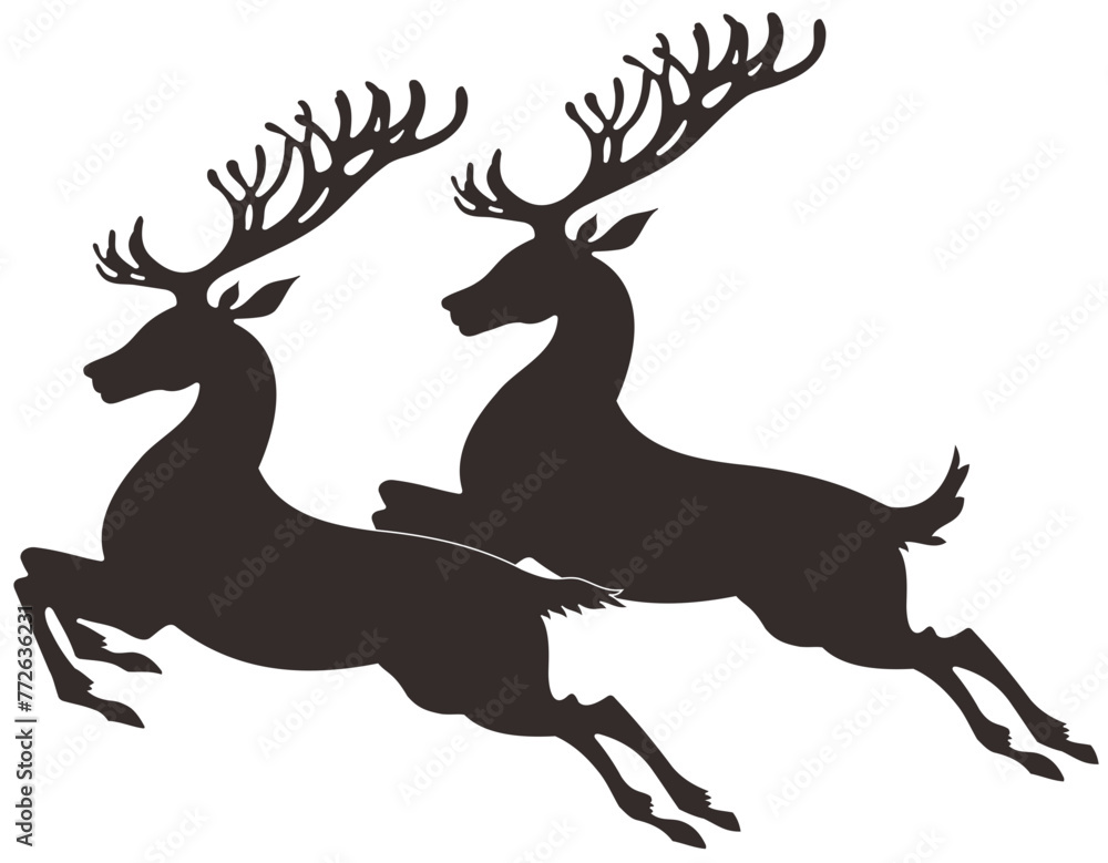 Vector silhouette of two big deer jumping on transparent background Vector silhouette of two big deer jumping on transparent background
