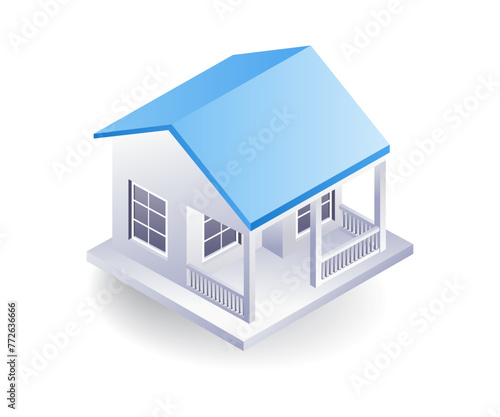 Minimalist house 3d flat isometric illustration