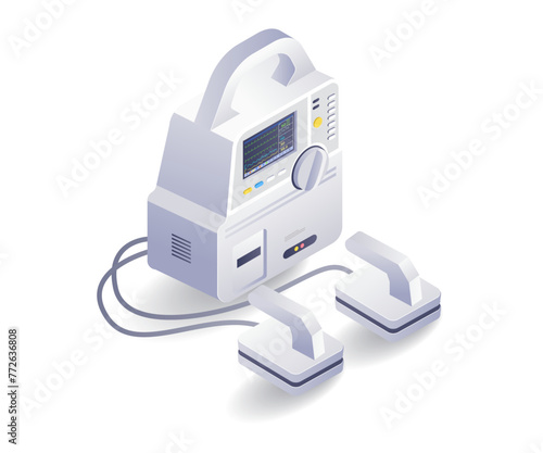 Medical device defibrillator patient flat isometric illustration