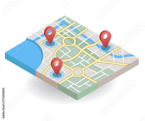 Map application looking for location, flat isometric 3d illustration