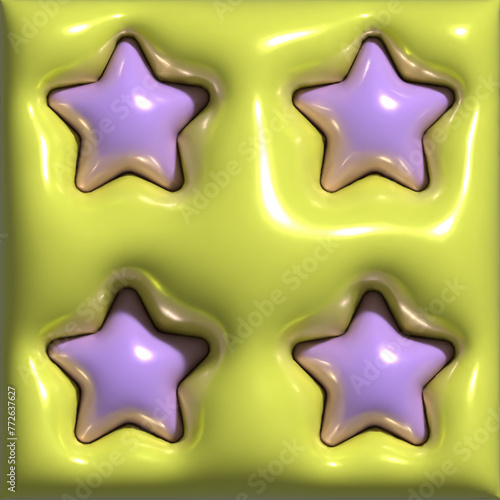 Stars inflatable element for banner and poster, covers notebook, stationery. Realistic inflated 3D symbol star icon with gloss shine plasticine effect. Vector illustration pattern