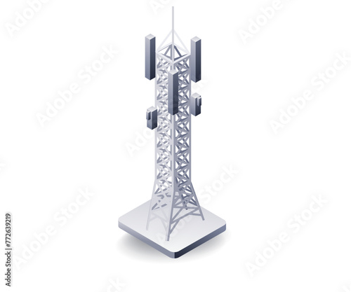 Information technology network tower concept, flat isometric 3d illustration