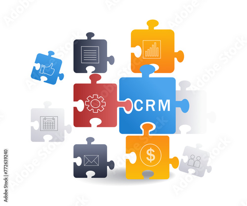 Infographic crm puzzle business system flat isometric 3d illustration