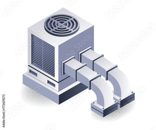 Industrial HVAC duct flat isometric 3d illustration