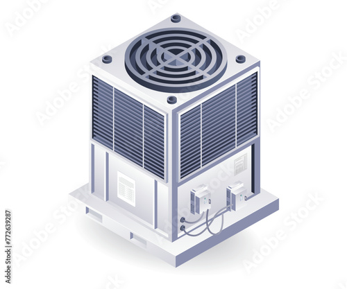 Industrial HVAC blower equipment exhaust system isometric 3d illustration