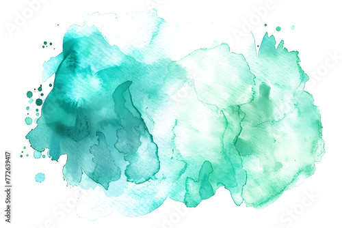 Teal and mint blended watercolor paint stain on transparent background.