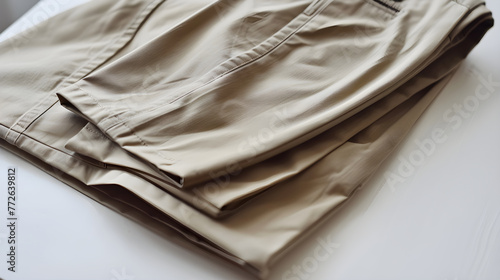 Elegantly Folded Pair of Khaki Pants in Stylish Design and Comfortable Fit