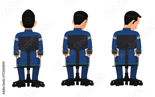 Set of industrial worker on swivel chair on white background