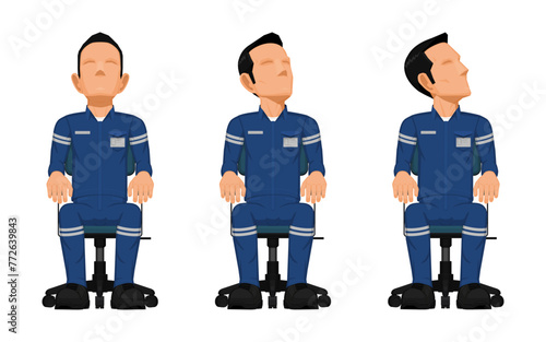 Set of industrial worker on swivel chair on white background