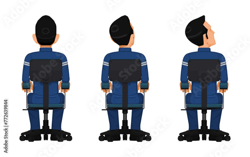 Set of industrial worker on swivel chair on white background