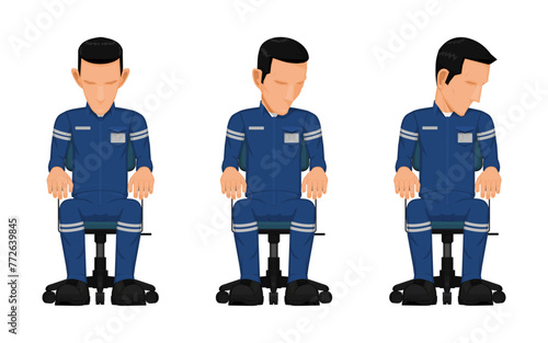 Set of industrial worker on swivel chair on white background