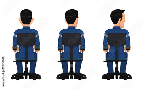 Set of industrial worker on swivel chair on white background