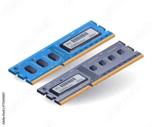 High speed computer ram memory flat isometric 3d illustration