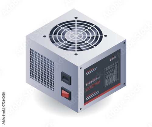 high speed computer power supply flat isometric 3d illustration