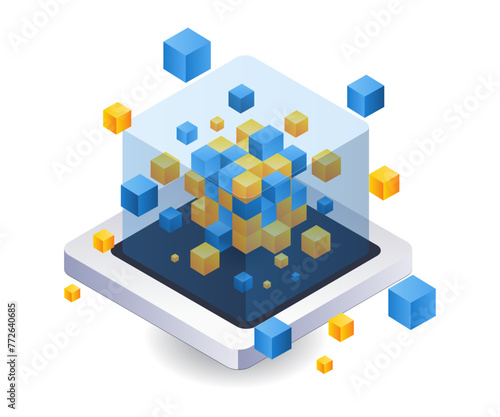 Gathering of technological blockchain abstract boxes