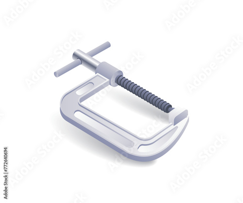 Flat isometric wooden clamp vise 3d illustration