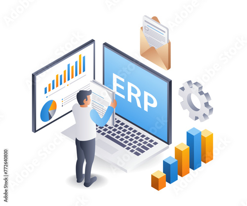 ERP business management, flat isometric 3d illustration