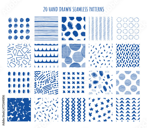 20種類の手描きのシームレスパターン