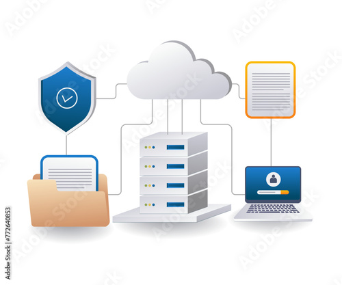 End point data security cloud server computer management flat isometric 3d illustration