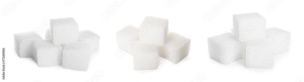 Refined sugar cubes isolated on white, set Refined sugar cubes isolated on white, set