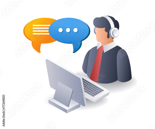 Conversation with customer service flat isometric 3d illustration