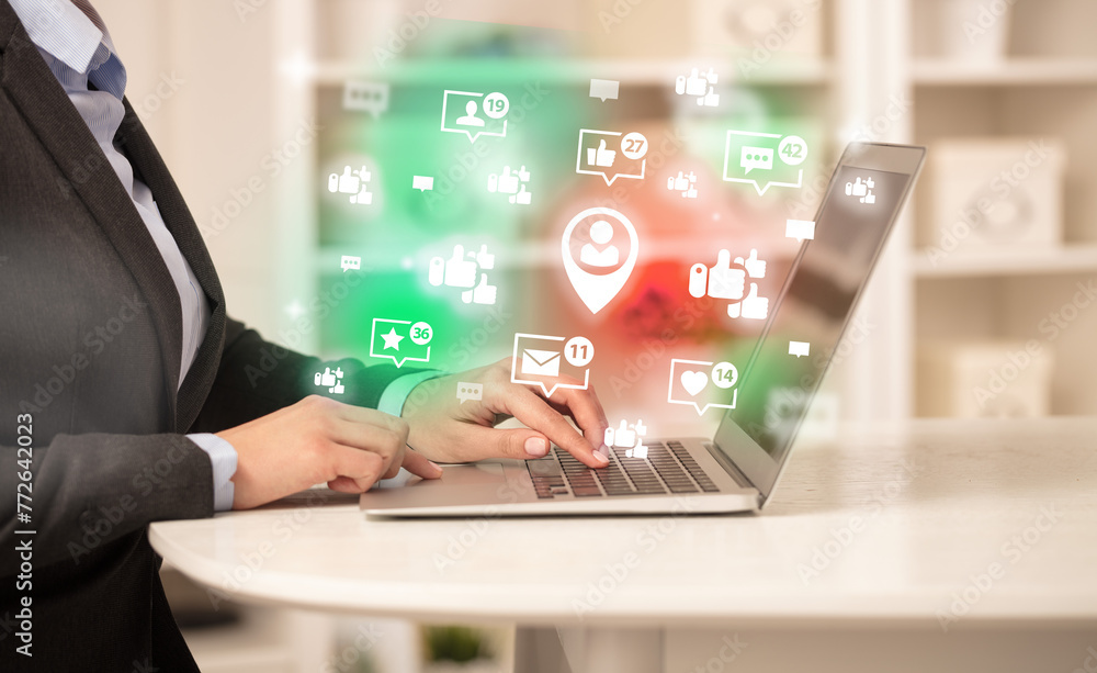 Young person surfing on social media network