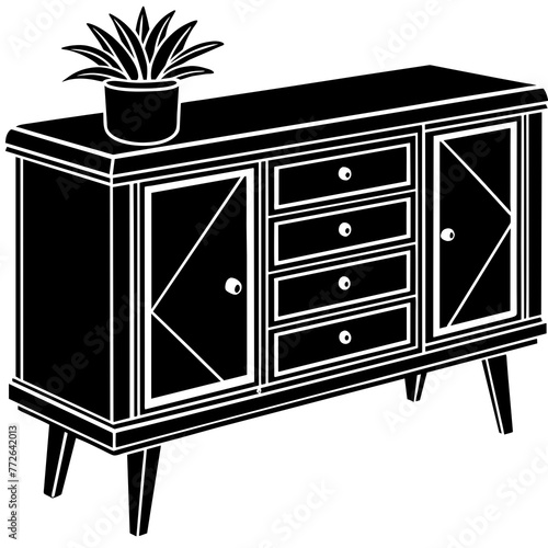 sideboard silhouette vector art illustration