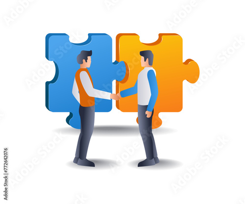 Collaboration to develop business flat isometric 3d illustration
