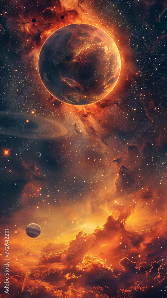 Orange nebula wallpaper, cosmic mystery in fiery hues. Distant stars, vast space Orange nebula wallpaper, cosmic mystery in fiery hues. Distant stars, vast space