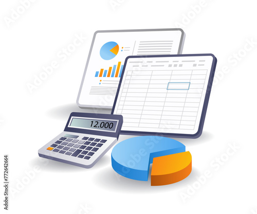 Business financial analyst data excel software concept, flat isometric 3d illustration