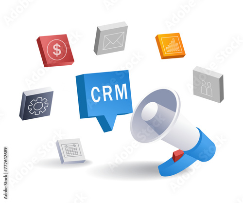Business developer crm campaign flat isometric 3d illustration