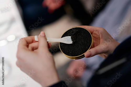 serving of black caviar in a restaurant