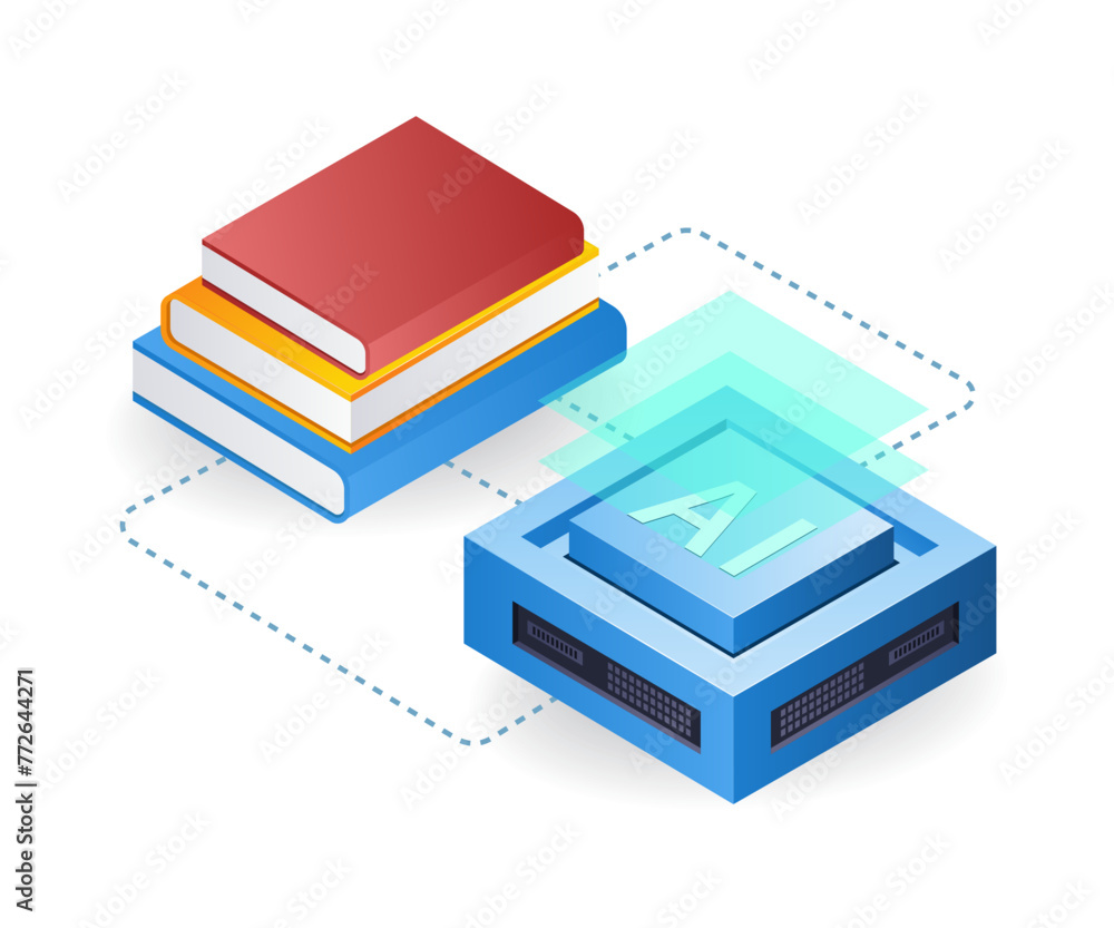 Artificial intelligence data for education flat isometric 3d illustration Artificial intelligence data for education flat isometric 3d illustration
