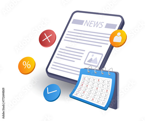 Latest news for new business plan flat isometric 3d illustration